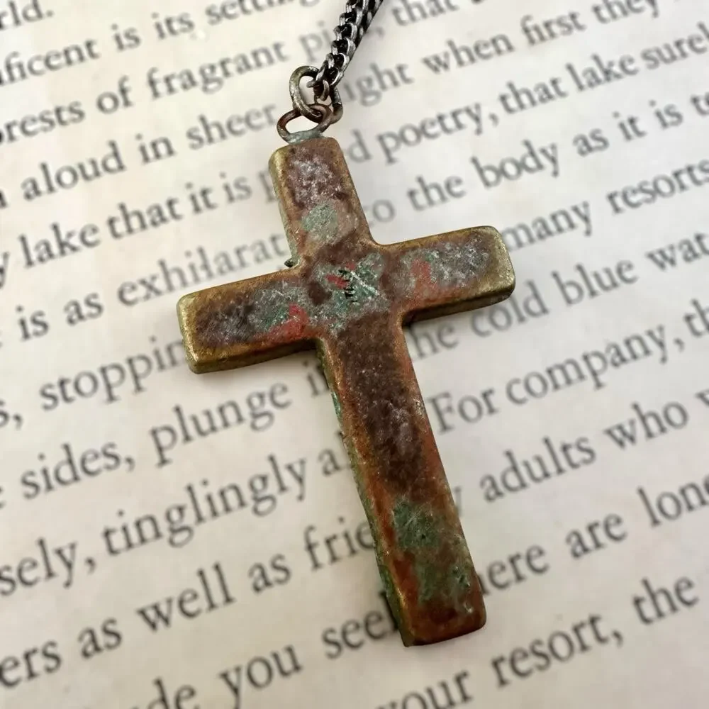 Vintage Italian Micro Mosaic Cross Pendant Necklace Italy Rose Floral 24” - Picture 6 of 7
